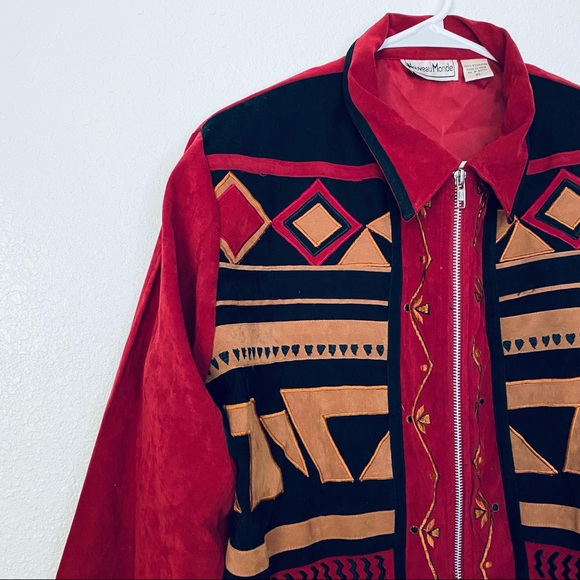 Nouveau Monde Boho Western Rodeo Tribal Faux Suede Zipper Front Jacket XL - Picture 4 of 11